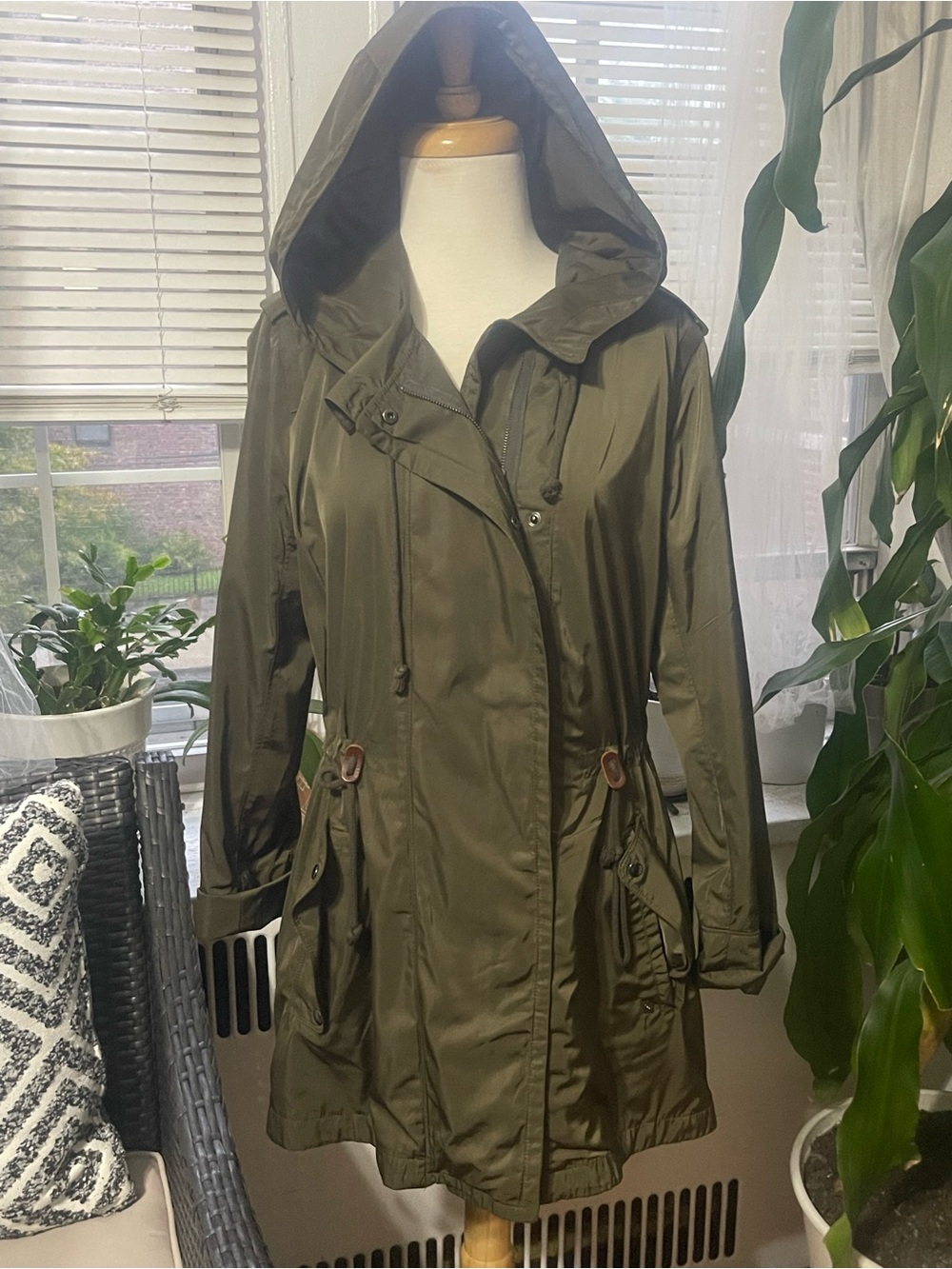 GAP Olive Green Hooded Trench Coat